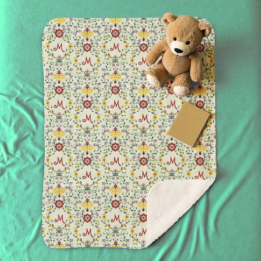 Skandinavisches Rosemaling Monogram Muster Nordic Sherpadecke