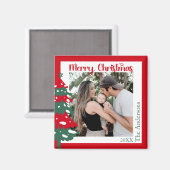 Skandinavisches Rot & Grün ein Foto Frohe Weihnach Magnet (Vorderseite/Rückseite)