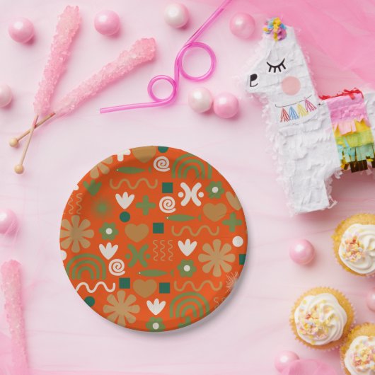 skandinavisches Rustikales Retro-Muster Pappteller (Party)