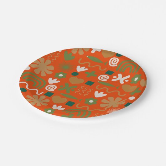 skandinavisches Rustikales Retro-Muster Pappteller (Schrägansicht)