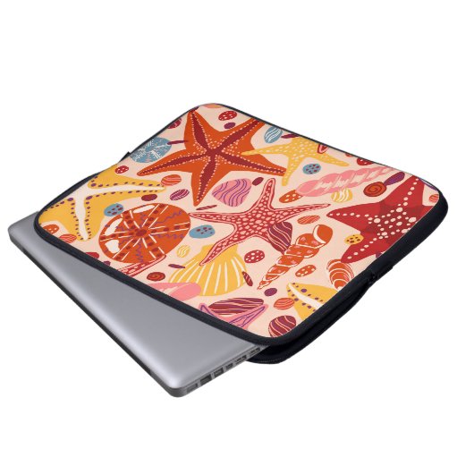 Skandinavisches Sommermeer: Starfish-Muster Laptopschutzhülle (Vorne Knopf)