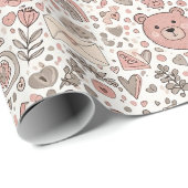 Skandinavisches Teddybär-Boho-Muster Geschenkpapier (Rolleneckpunkt)