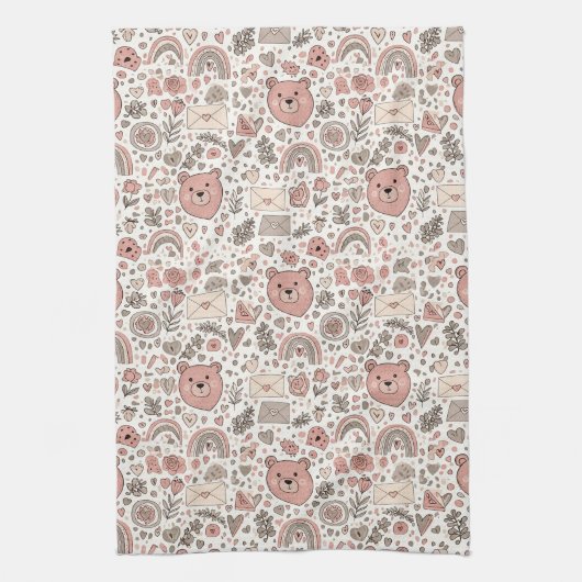 Skandinavisches Teddybär-Boho-Muster Geschirrtuch (Vertikal)