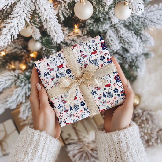 Skandinavisches Thema Weihnachtssymbole Muster Geschenkpapier