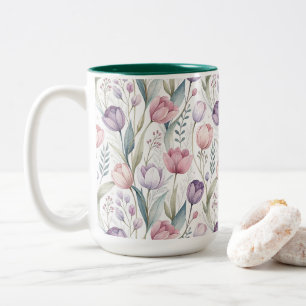 Skandinavisches Tulpen-Blumenmuster Zweifarbige Tasse