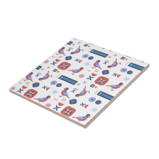 Skandinavisches Vogel-Blumen-Muster Nordic Design Fliese (Seite)