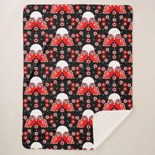 Skandinavisches Vogelvolk Kunst Fleece Blanken Sherpadecke (Vorderseite)