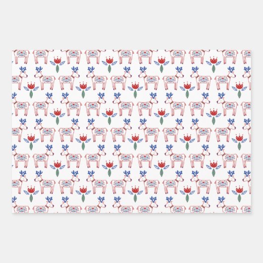 Skandinavisches Volk Hand gezeichnet Grünen Weihna Geschenkpapier Set (Vorderseite)