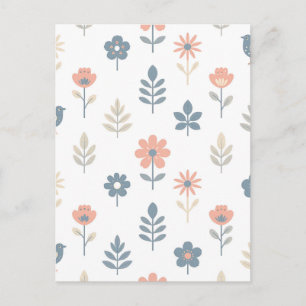 Skandinavisches Volkskunst-Blumen-Vogel-Muster Postkarte