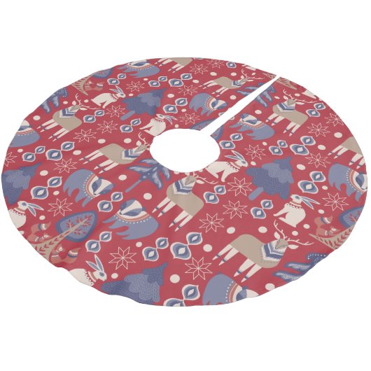 Skandinavisches Waldland Winterweihfest Polyester Weihnachtsbaumdecke (Schrägansicht)