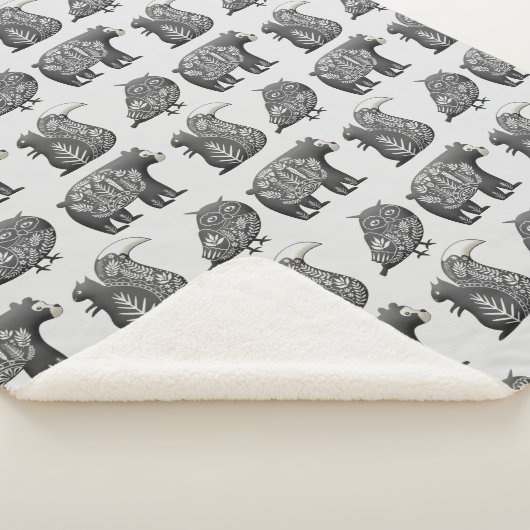 Skandinavisches Waldtierkunst-Grau-Muster Sherpadecke (3/4)