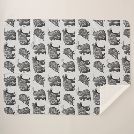 Skandinavisches Waldtierkunst-Grau-Muster Sherpadecke (Vorderseite (Horizontal))