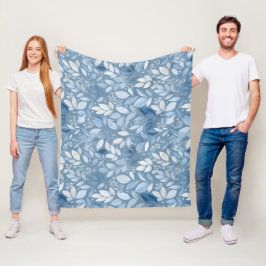 Skandinavisches weiches blaues Blatt weißes Blumen Fleecedecke