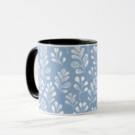 Skandinavisches weiches blaues Blatt weißes Blumen Tasse