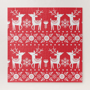 Skandinavisches Weihnachten: Schneeflocken & Hirsc Puzzle