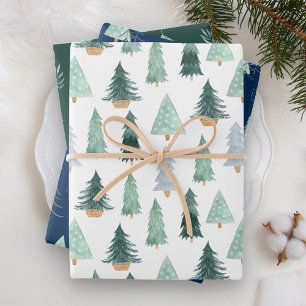 Skandinavisches Weihnachtsbaum-Muster Geschenkpapier Set