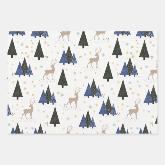 Skandinavisches Weihnachtsbaum Set von 3 Geschenkpapier Set (Vorderseite)