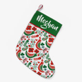 Skandinavisches Weihnachtsbird-Muster - Personalis Kleiner Weihnachtsstrumpf (Vorderansicht (hängend))