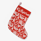 Skandinavisches Weihnachtsbird-Muster - Personalis Kleiner Weihnachtsstrumpf (Vorderansicht (hängend))