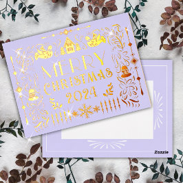 skandinavisches Weihnachtsjahr Lilac Folien Feiertagspostkarte