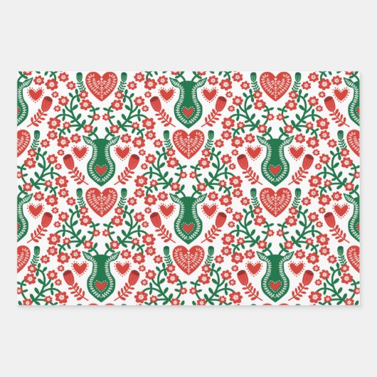 Skandinavisches Weihnachtsmuster mit Antlern & Vög Geschenkpapier Set (Vorderseite)