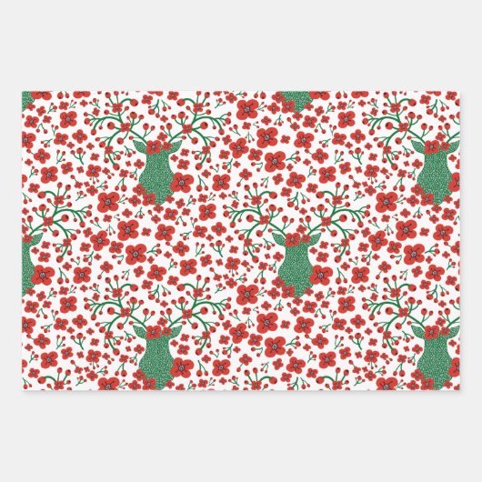 Skandinavisches Weihnachtsmuster mit Blume und Vög Geschenkpapier Set (Vorderseite 3)