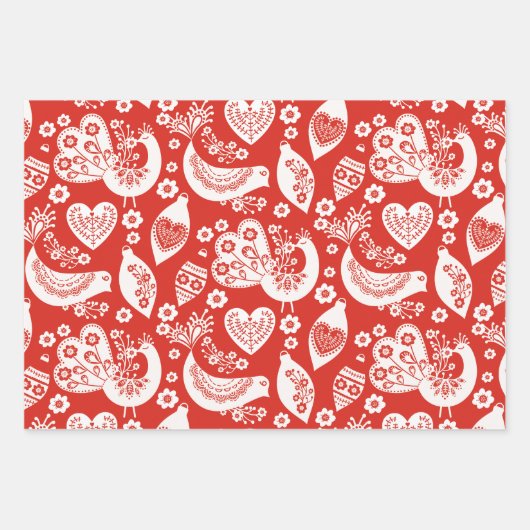 Skandinavisches Weihnachtsmuster mit Blume und Vög Geschenkpapier Set (Vorderseite 2)