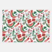 Skandinavisches Weihnachtsmuster mit Blume und Vög Geschenkpapier Set (Vorderseite)