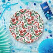 Skandinavisches Weihnachtsmuster mit Blume und Vög Pappteller (Party)