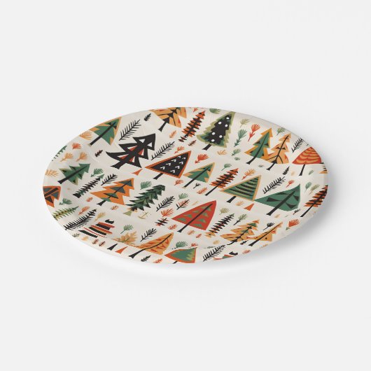 Skandinavisches Weihnachtsmuster Pappteller (Schrägansicht)