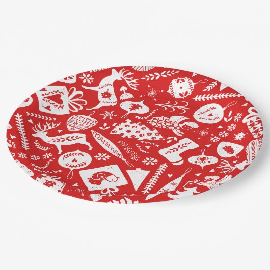 skandinavisches Weihnachtsmuster Pappteller (Schrägansicht)