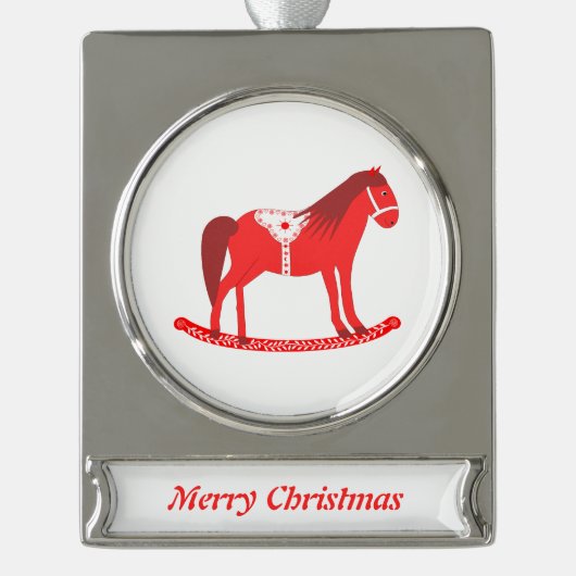 Skandinavisches Weihnachtsrockpferd Custom Banner-Ornament Silber (Vorderseite)