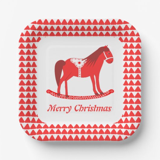 Skandinavisches Weihnachtsrockpferd Custom Pappteller (Vorderseite)