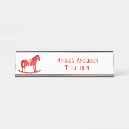 Skandinavisches Weihnachtsrockpferd Custom Schreibtischnamensplakette (Vorderseite )
