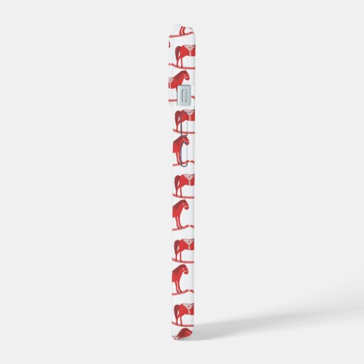 Skandinavisches Weihnachtsrockpferd Gemustert iPhone 15 Hülle (Linke Seite)