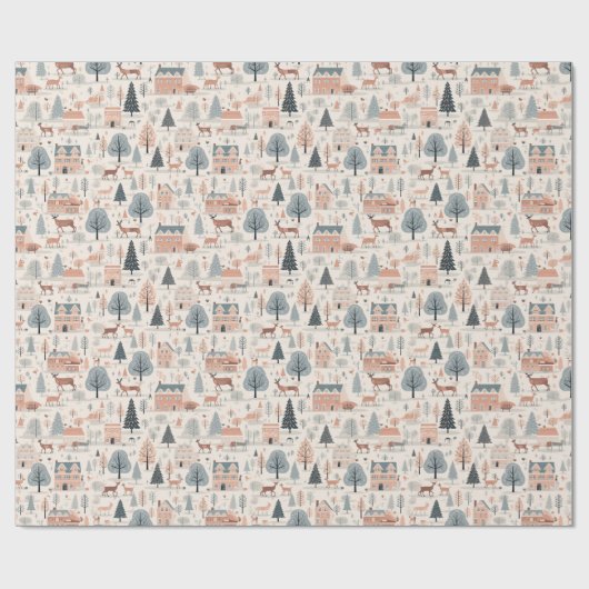 Skandinavisches Weihnachtsvolk Art Deers Pine Tree Geschenkpapier (Flach)