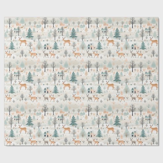 Skandinavisches Weihnachtsvolk Art Deers Pine Tree Geschenkpapier (Flach)
