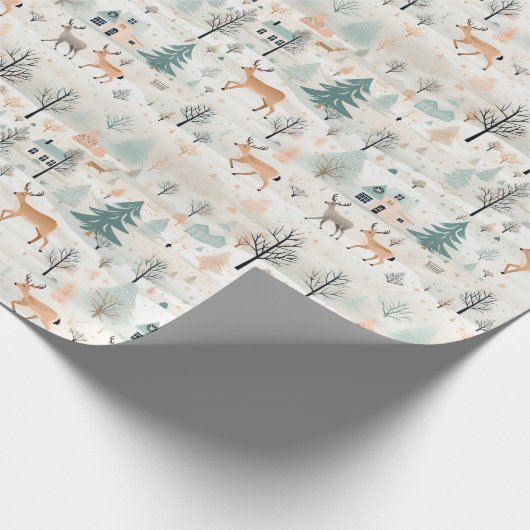 Skandinavisches Weihnachtsvolk Art Deers Pine Tree Geschenkpapier (Ecke)