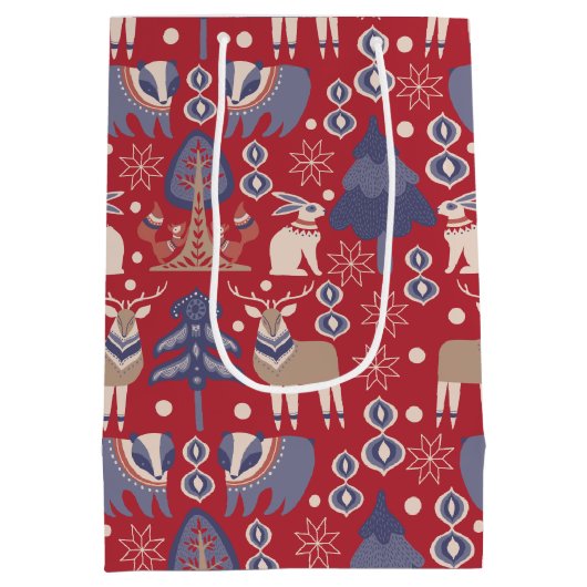 Skandinavisches Weihnachtswald Personalisiert Mittlere Geschenktüte (Rückseite)
