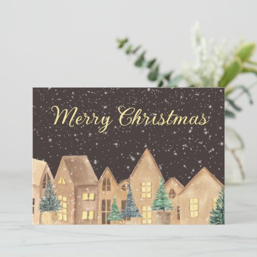 Skandinavisches Winterschneedorf Frohe Weihnachten (Stehend Vorderseite)