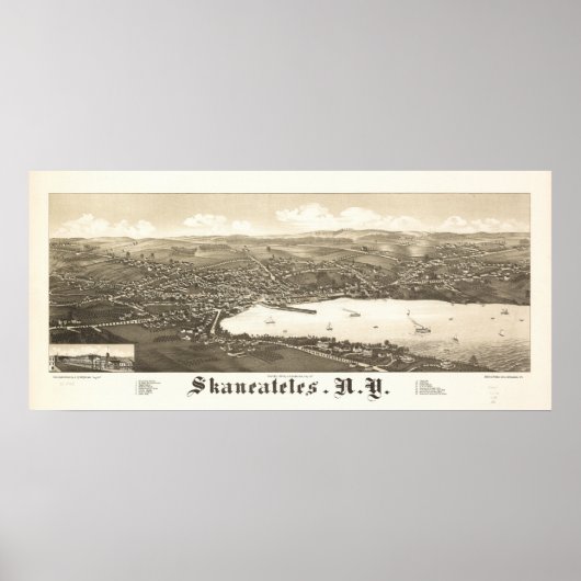 Skaneateles New York 1884 Antique Panoramabalkarte Poster (Vorne)