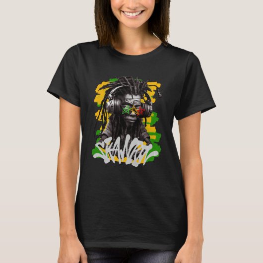 Skanking Rastaman mit Kopfhörern Graffiti Style R T-Shirt (Vorderseite)