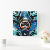 Skark Mania Funny Cartoon Illustration Quadratische Wanduhr (Zuhause)