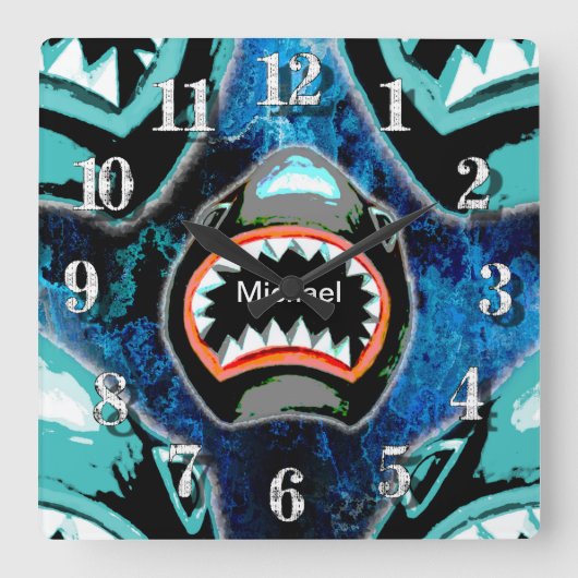 Skark Mania Funny Cartoon Illustration Quadratische Wanduhr (Vorderseite)