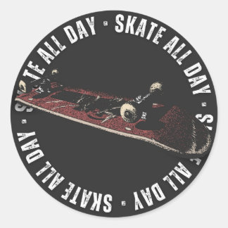 Skate All Day Runder Aufkleber
