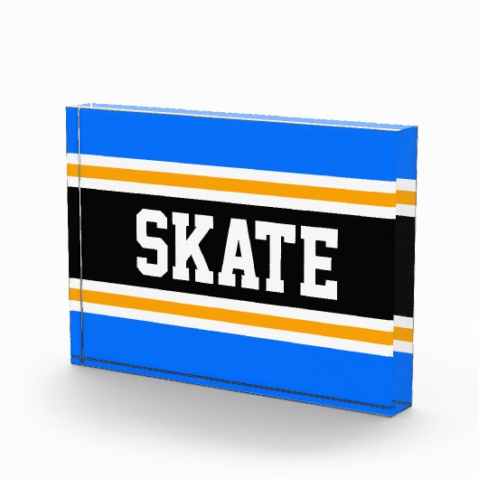SKATE Athletic Bright Blue Black Yellow Stripes Fotoblock (Rechts)