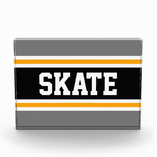 SKATE Athletic Gray Black Yellow Racing Streifen Fotoblock (Vorderseite)