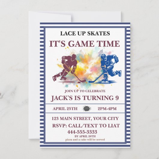 "Skate auflocken, es ist Spielzeit" Eishockey Einladung (Vorderseite)