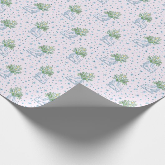 Skate aus Weißeis Blauer Schneeflocken Rosa Weihna Geschenkpapier (Ecke)
