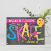Skate Birthday Girl Skaten Party Chalkboard Einladung (Stehend Vorderseite)